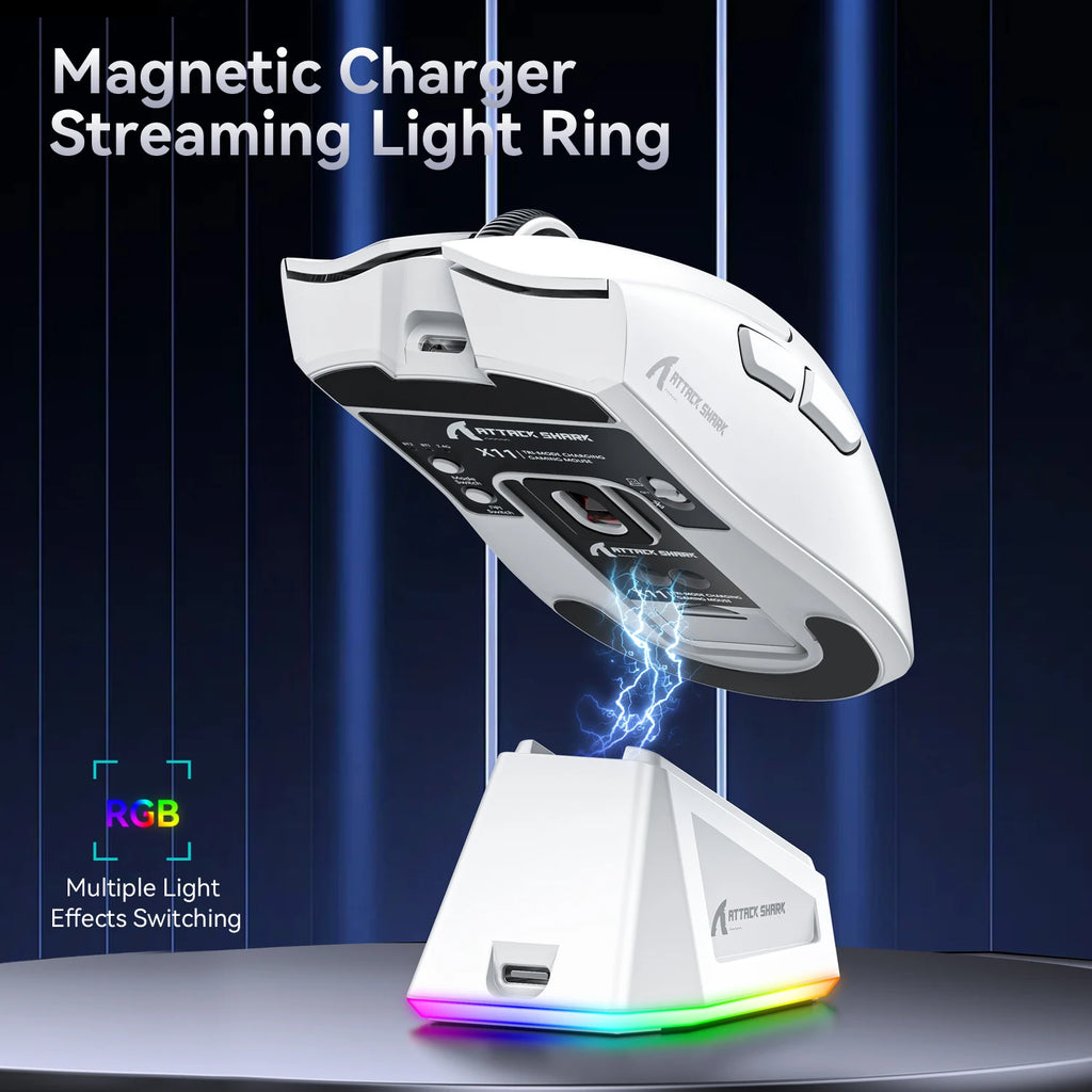 Attack Shark X11 Bluetooth Wireless Mouse Three Mode 2.4G PAW3311  RGB  PC Magnetic charging dock ,Gaming E-sports Mouse