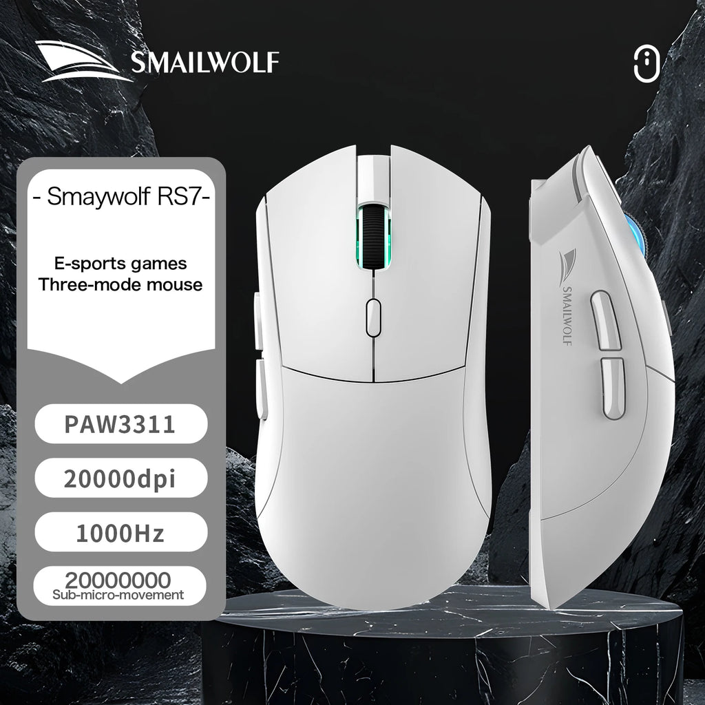 SMAILWOLF RS7 Bluetooth Wireless Mouse Three-Mode Gaming Notebook Desktop Computer Gaming PAW3311 Suitable for Big Hands
