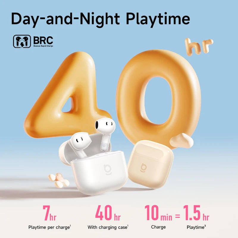 Baseus Bass BS2 Lite True Wireless Earbuds Bluetooth 6.0 Semi-in-Ear Earphones 2-Mic AI ENC 40H Playtime IP55 SuperBass Ear buds